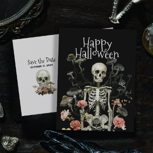 ハロウィーン幽霊のよく出るスケルトンの森Save the Date ポストカード