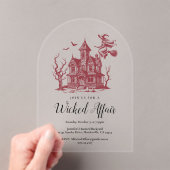 ハロウィーン幽霊のよく出るヴィンテージハウスウィッチこうもりパーティー アクリル招待状 (インサイチュ (ポータブル))