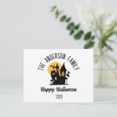 ハロウィーン幽霊のよく出る怖いハパーソナライズされたウス名 シーズンポストカード (スタンド正面)