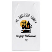 ハロウィーン幽霊のよく出る怖いハパーソナライズされたウス名 スモールペーパーバッグ (裏面)