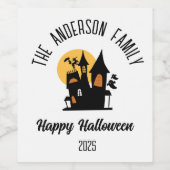 ハロウィーン幽霊のよく出る怖いハパーソナライズされたウス名 ワインラベル (シングルラベル)