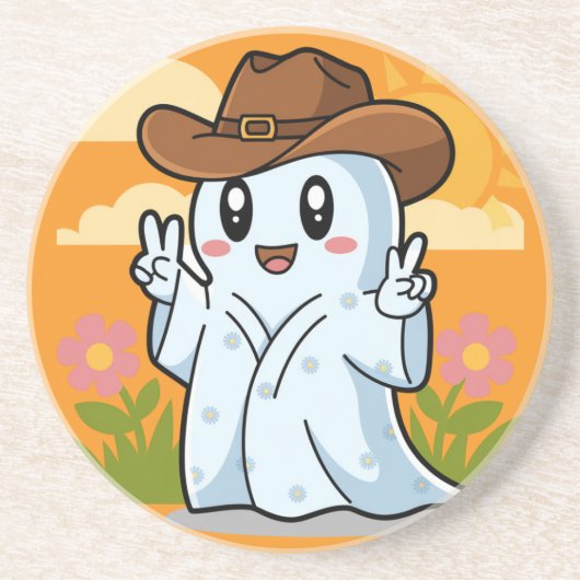ハロウィーン幽霊の可愛いカウボーイおもしろい コースター (正面)