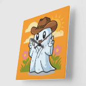 ハロウィーン幽霊の可愛いカウボーイおもしろい スクエア壁時計 (傾斜)