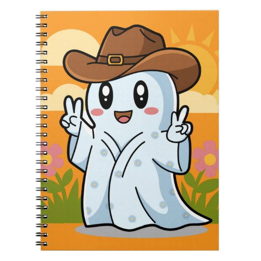 ハロウィーン幽霊の可愛いカウボーイおもしろい ノートブック (正面)