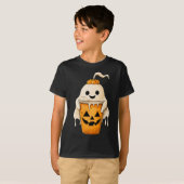 ハロウィーン幽霊アイスコーヒーとカボチャおもしろいスポック Tシャツ (正面フル)