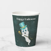 ハロウィーン幽霊イントップハット間抜け顔金ゴールドスカル 紙コップ (裏面)