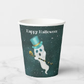 ハロウィーン幽霊イントップハット間抜け顔金ゴールドスカル 紙コップ (正面)