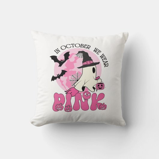 ハロウィーン幽霊イン10月we衣服ピンク クッション (正面)