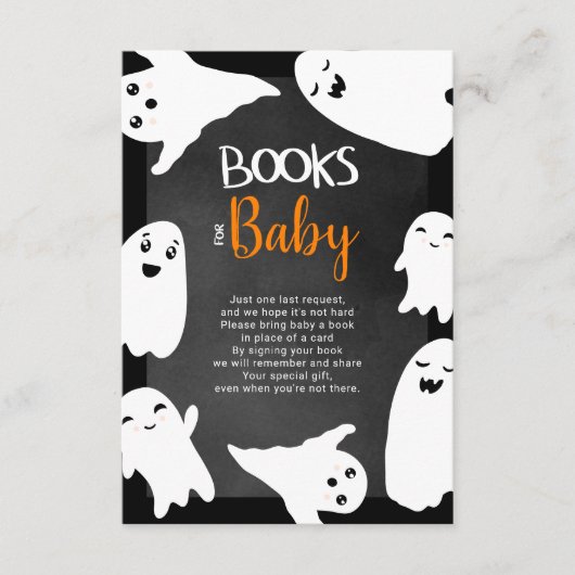 ハロウィーン幽霊オレンジ色の黒い本ベビー エンクロージャーカード (正面)