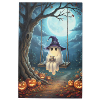 ハロウィーン幽霊オンスイングwithコーヒー メタルプリント