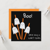 ハロウィーン幽霊カートゥーンブラックオレンジおもしろいフラット カード (正面/裏面インサイチュ)