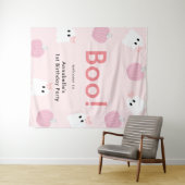 ハロウィーン幽霊ガールガールパンプキンピンク誕生日へようこそ タペストリー (インサイチュ(横))