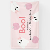 ハロウィーン幽霊ガールガールパンプキンピンク誕生日へようこそ 横断幕 (縦)