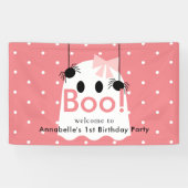 ハロウィーン幽霊ガールピンクリボン誕生日へようこそ 横断幕 (横)