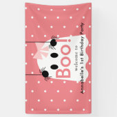 ハロウィーン幽霊ガールピンクリボン誕生日へようこそ 横断幕 (縦)