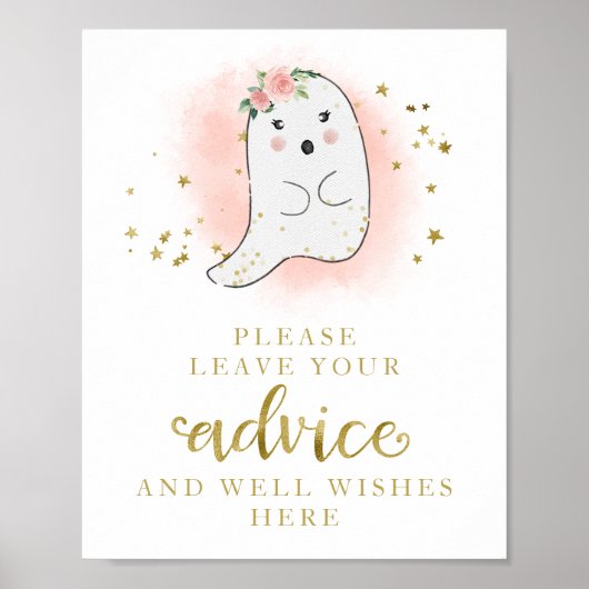 ハロウィーン幽霊ガールベビーシャワーアドバイスサイン ポスター (正面)