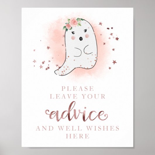 ハロウィーン幽霊ガールベビーシャワーアドバイスサイン ポスター (正面)