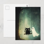 ハロウィーン幽霊キャットオンスイング ポストカード (正面/裏面)
