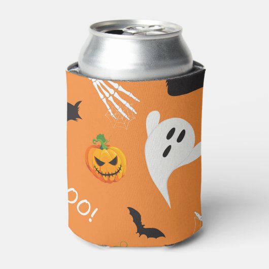 ハロウィーン幽霊キャットカボチャ模様 缶クーラー (缶正面)