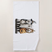 ハロウィーン幽霊シベリアハスキードッグ ビーチタオル (正面)