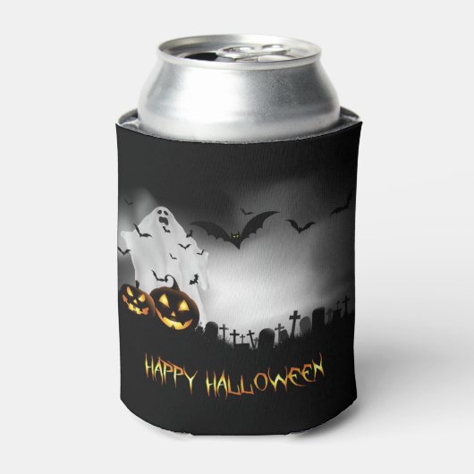 ハロウィーン幽霊ジャックオランタンとこうもり 缶クーラー (缶正面)