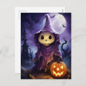 ハロウィーン幽霊ジャック・オ・ランタンイラストレーション シーズンポストカード (正面/裏面)