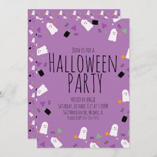 ハロウィーン幽霊スプリンクルスバースデーパーティーイベント 招待状 (正面/裏面)