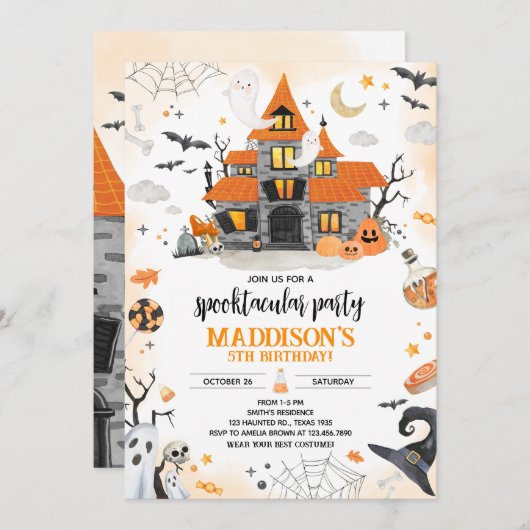 ハロウィーン幽霊スプロック誕生日パーティー 招待状 (正面/裏面)