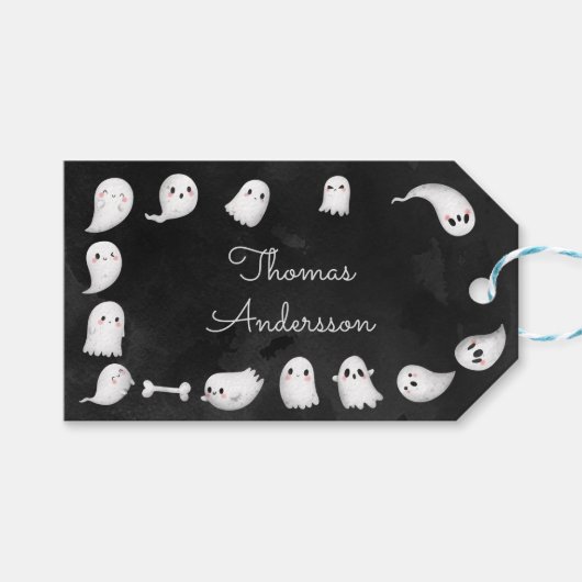 ハロウィーン幽霊スプーク子供の誕生日パーティー ギフトタグ (正面(横))