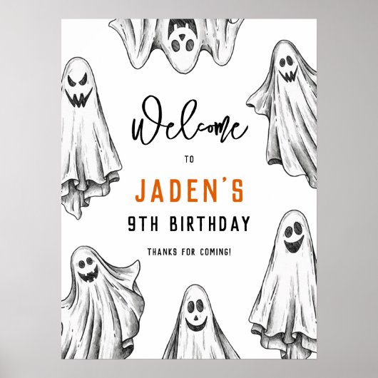 ハロウィーン幽霊スポオクタキュラー誕生日ウェルカムサイン ポスター (正面)