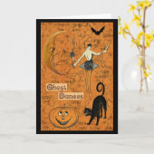 ハロウィーン幽霊ダンスホラームーン カード (黄色い花)