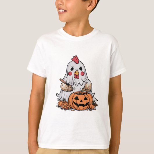 ハロウィーン幽霊チキン#9デジタルアート Tシャツ (正面)
