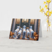 ハロウィーン幽霊ドッグズトリックまたはトリートメント カード (黄色い花)