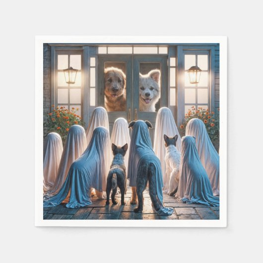 ハロウィーン幽霊ドッグ スタンダードカクテルナプキン (正面)