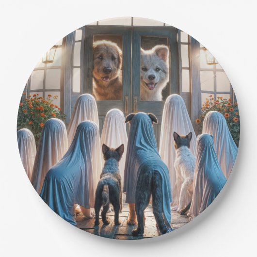 ハロウィーン幽霊ドッグ ペーパープレート (正面)