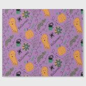 ハロウィーン幽霊ドードルパープルパターン ラッピングペーパー (フラット)
