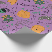 ハロウィーン幽霊ドードルパープルパターン ラッピングペーパー (角)