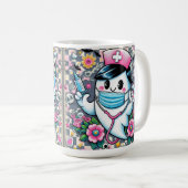 ハロウィーン幽霊ナースとマスクとシリンジ コーヒーマグカップ (正面右)