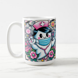 ハロウィーン幽霊ナースとマスクとシリンジ コーヒーマグカップ