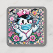 ハロウィーン幽霊ナースとマスクとシリンジ スクエア名刺 (正面)