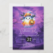 ハロウィーン幽霊ネオンバースデーパーティー 招待状 (正面)