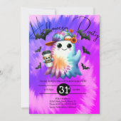 ハロウィーン幽霊ネオンパーティー絞り染めハンドドロー 招待状 (正面)