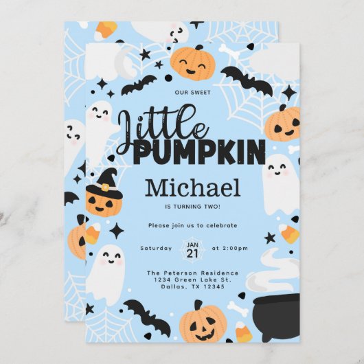 ハロウィーン幽霊パンプキンバースデーパーティー 招待状 (正面/裏面)