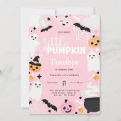 ハロウィーン幽霊パンプキンピンク誕生日パーティー 招待状 (正面)