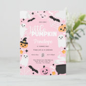 ハロウィーン幽霊パンプキンピンク誕生日パーティー 招待状 (スタンド正面)