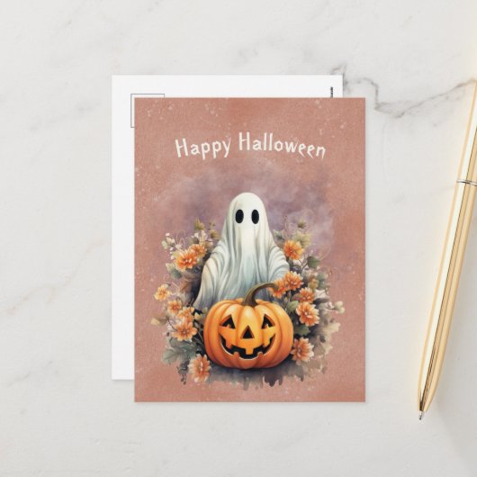 ハロウィーン幽霊パンプキンフェスティバル シーズンポストカード (正面/裏面インサイチュ)