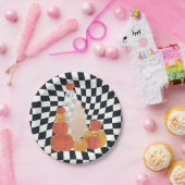 ハロウィーン幽霊パンプ市松模様にキ ペーパープレート (パーティー)