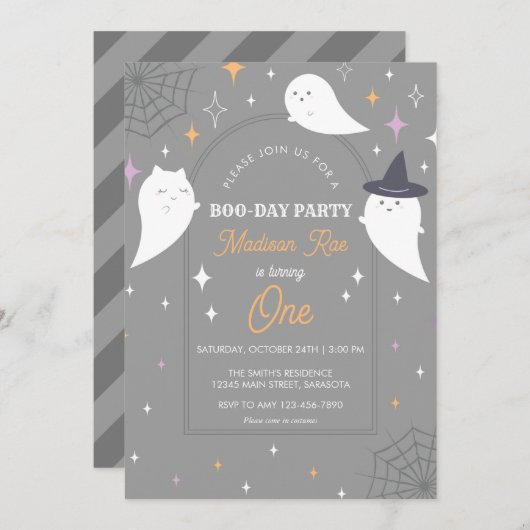 ハロウィーン幽霊パーティーアーチフレーム誕生日 招待状 (正面/裏面)
