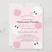 ハロウィーン幽霊ピンクパンプキンドライブバイ誕生日 招待状 (正面)