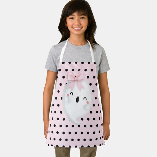 ハロウィーン幽霊ピンク水玉模様 エプロン (インサイチュ)